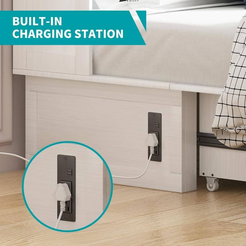 Mixoy Murphy Bed with Charging Station,Built-in Mattress