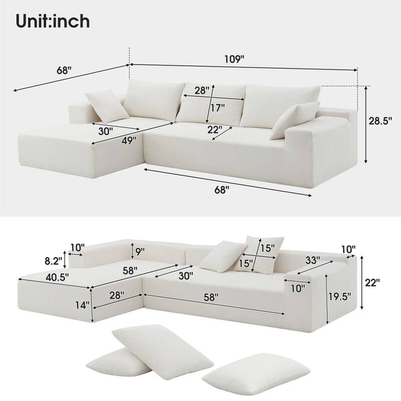 109x68" Modular Sectional Living Room Sofa Set, Modern Minimalist Style Couch, Upholstered Sleeper Sofa