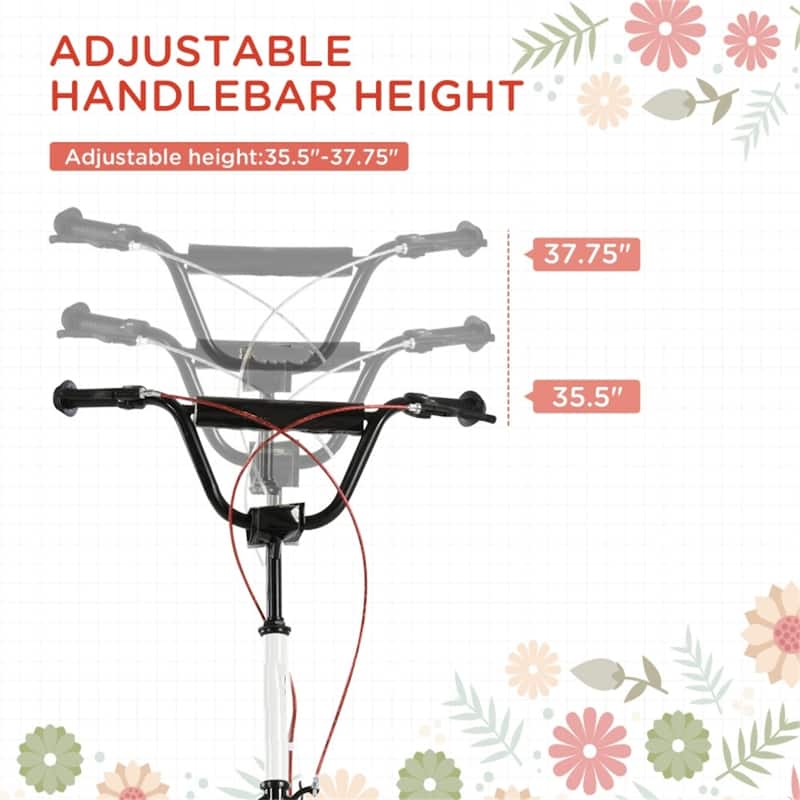 Children’s Ride-On Scooter with Soft Grip Handlebar and Anti-Slip Foot Deck for Outdoor Use - 54.75"L x 22.75"W x 35.5"-37.75"H
