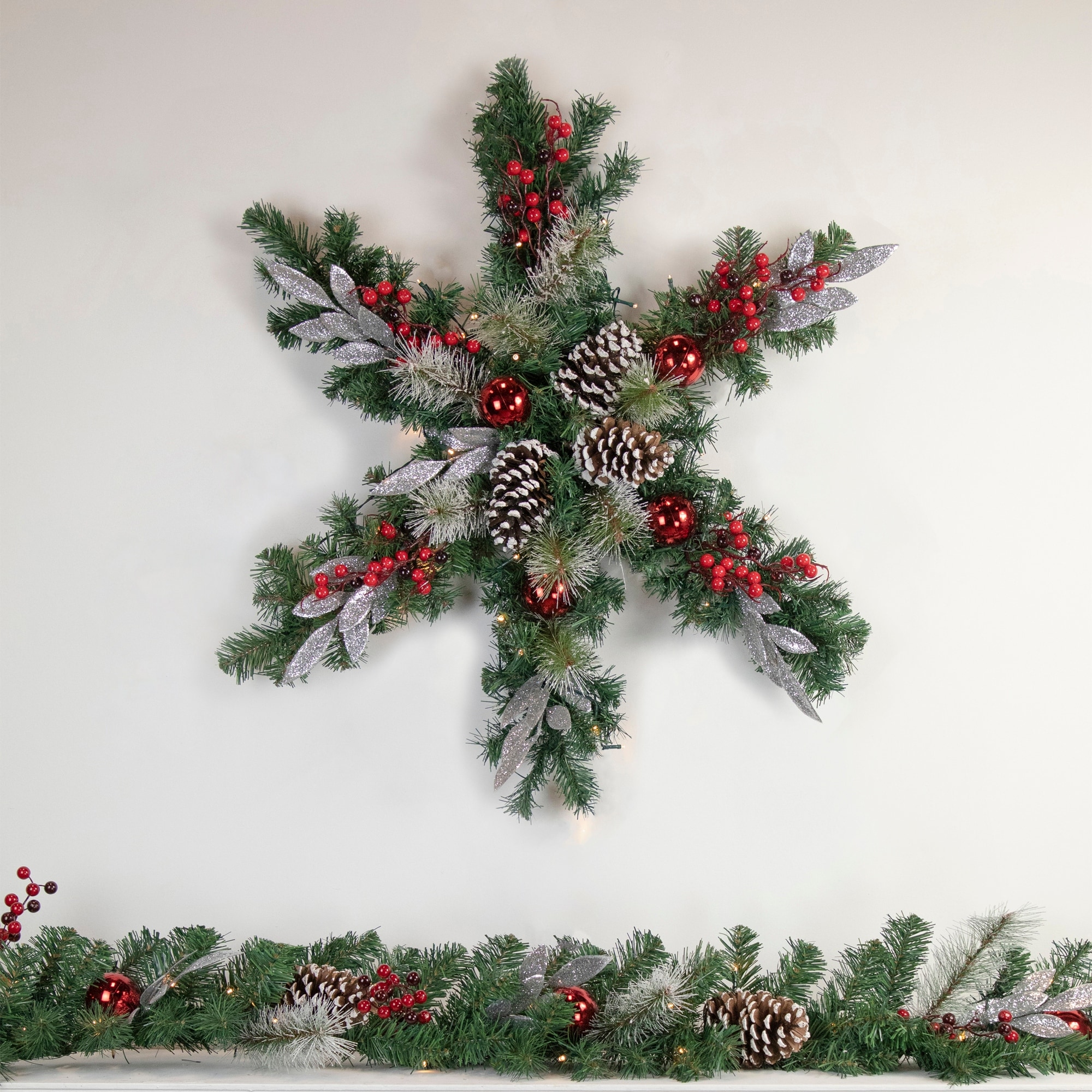 32 Decorated Frosted Pine Cone Berries Artificial Snowflake Wreath - Green  - On Sale - Bed Bath & Beyond - 35405037