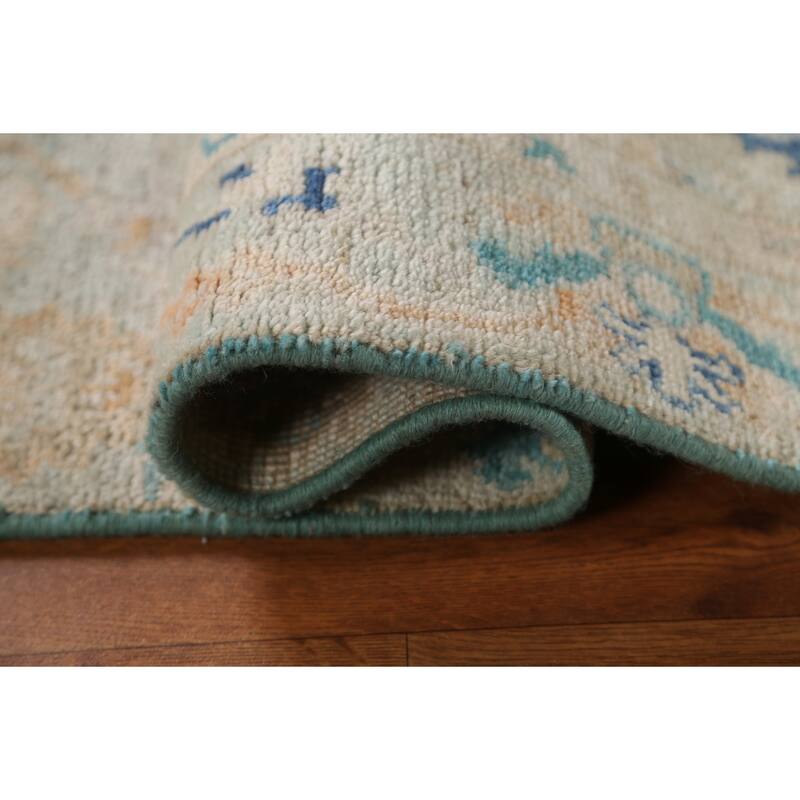 Hand Knotted Oriental 100% Wool Carpet Transitional Floral Green Oushak Area Rug - 3' 2'' X 2' 0''