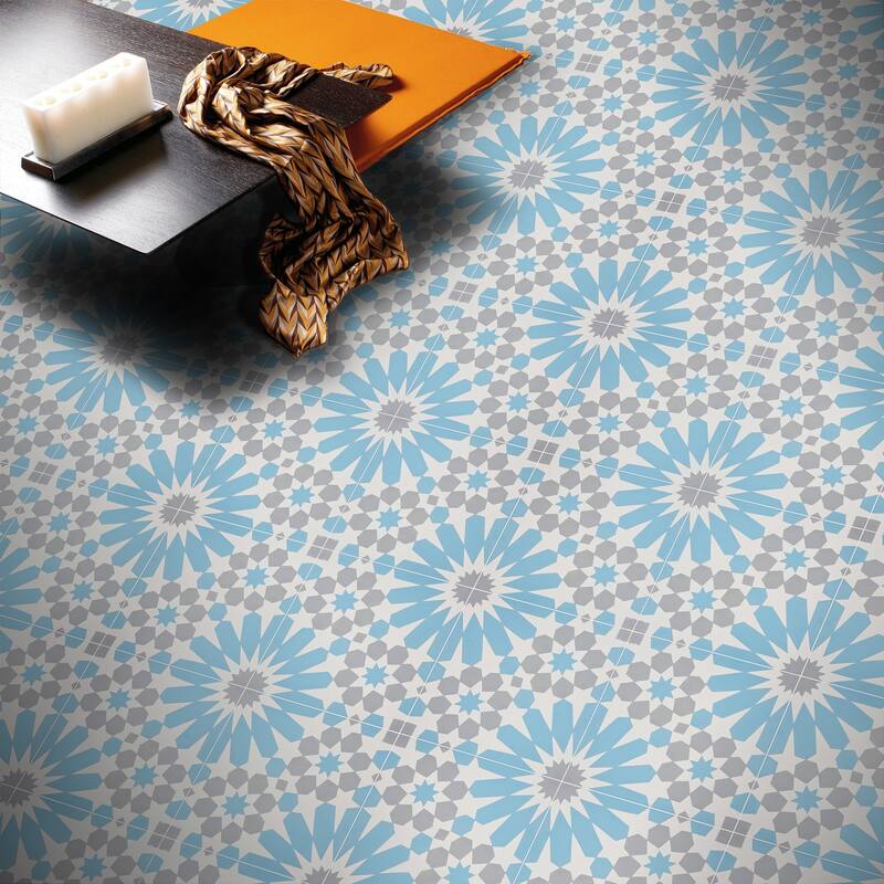 Agdal Handmade Cement Tile, 8x8, Blue-Grey