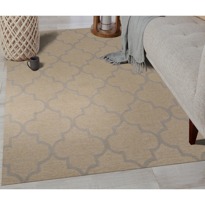 Beige Traditional Trellis Moroccan Area Rug - Elegant and Timeless Design - 5' x 7'