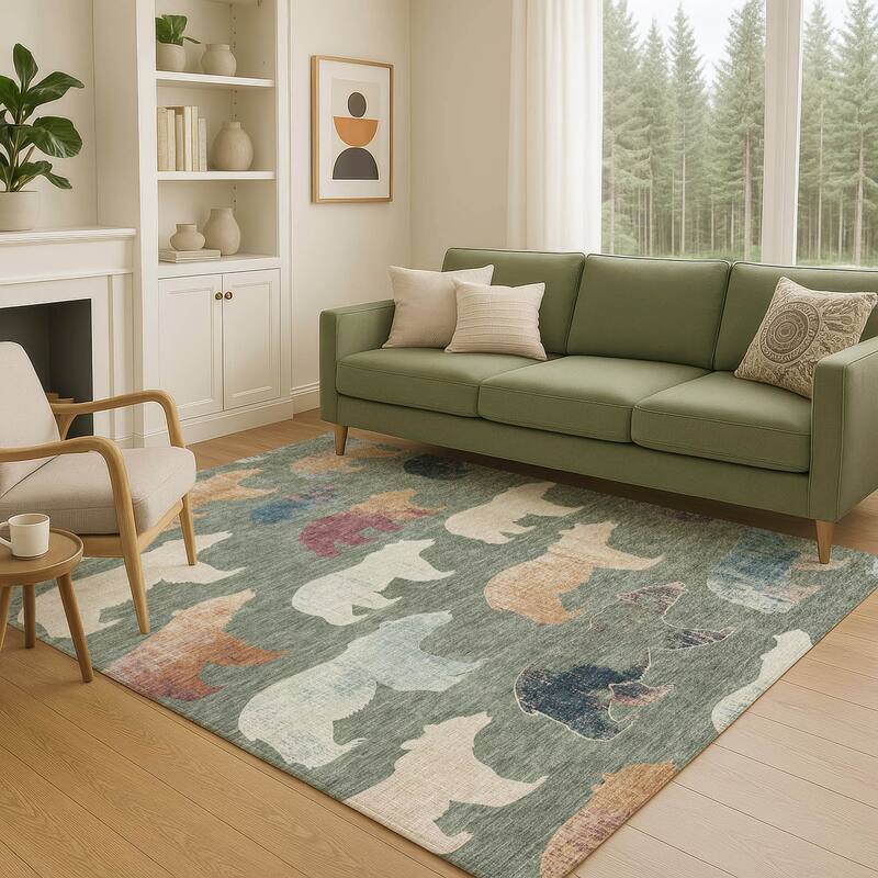 Machine Washable Indoor/ Outdoor Modern Bear Chantille Rug