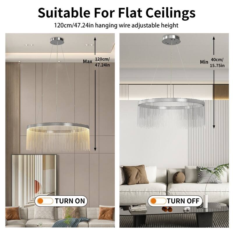 Aluminum Tassel Linear Chandelier Round Ceiling Pendant Lighting Fixture Over Dining Table, Kitchen Islands, Entryways