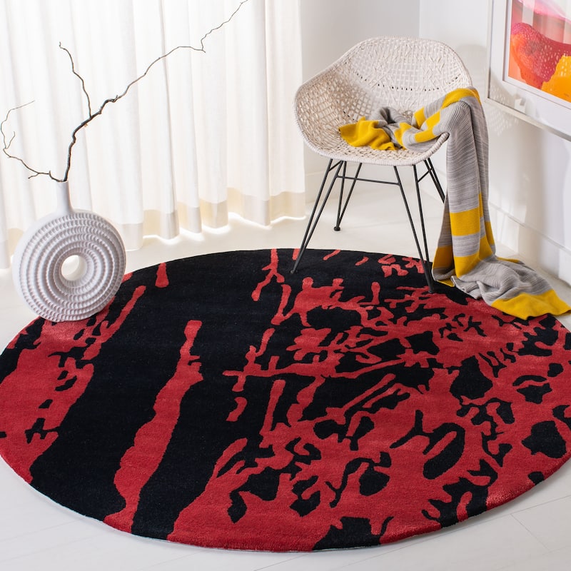 SAFAVIEH Handmade Soho Ayla N.Z. Wool Rug - 8' Round - Black/Red