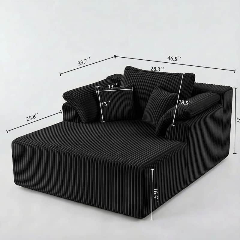 60" Chaise Lounge Chair, Oversized Boneless Corduroy Sofa Bed with Deep Seat, Indoor Sleeper Couch Reading Chair