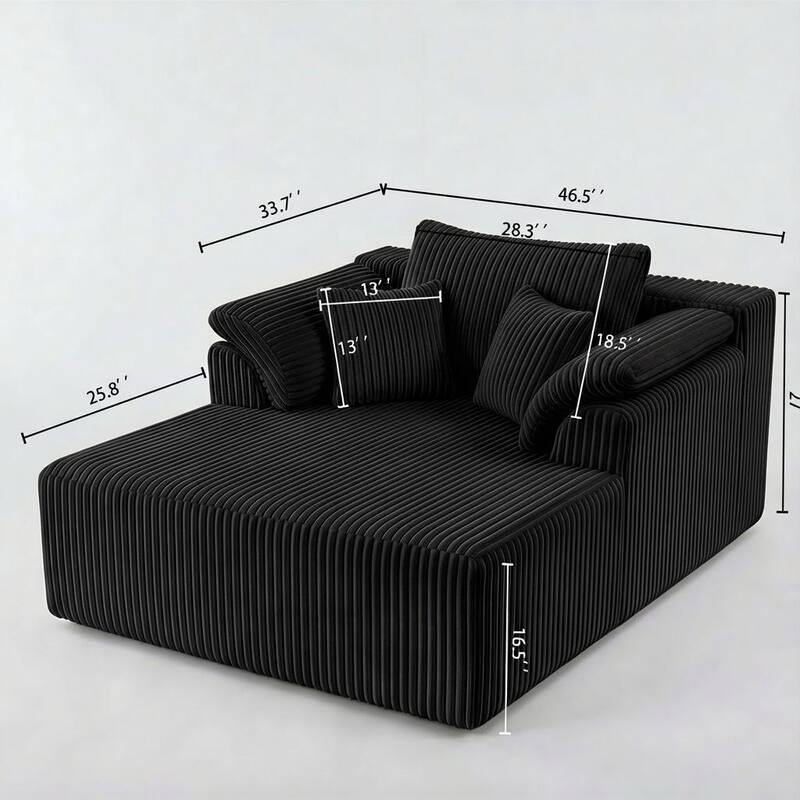 60 Inch Chaise Lounge Chair Indoor, Oversized Corduroy Boneless Sofa Bed with Deep Seat, No Assembly Required