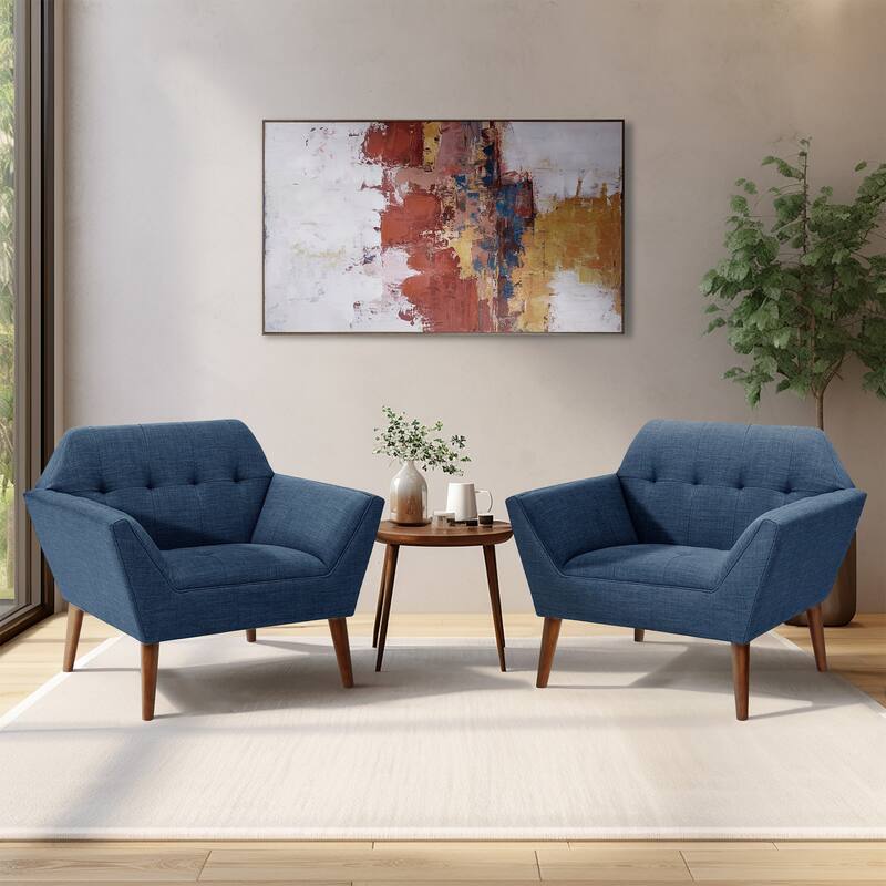 INK IVY Newport Wide Mid-Century Modern Lounge Chair - Set of 2 - Blue