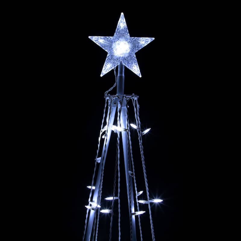 LED Lighted Outdoor Christmas Cone Tree with Star - 6' - Pure White Lights