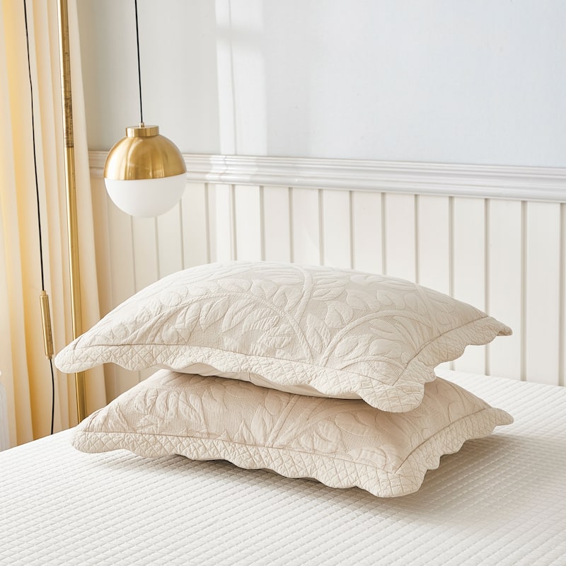 MarCielo 2-Piece 100% Cotton Embroidered Quilted Pillow Shams