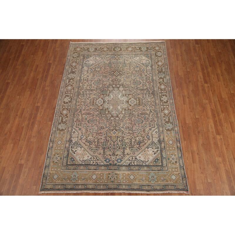 Hand Knotted Oriental 100% Wool Carpet Traditional Medallion Pink Tabriz Area Rug - 9' 7'' X 6' 7''