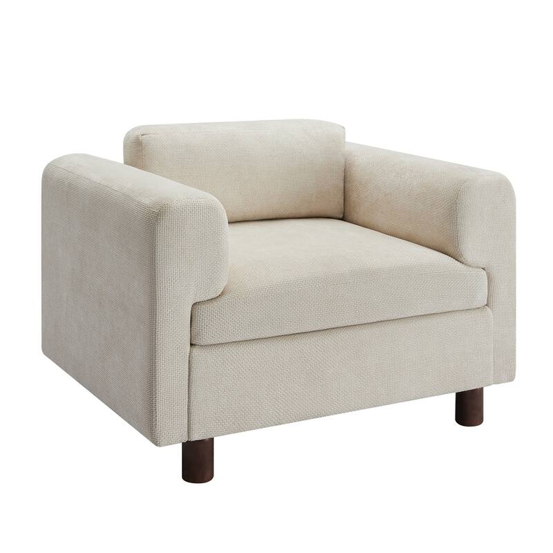 Modern 45.5" Woven Velvet Fabric Upholstered Accent Chair with Round Rubberwood Legs and High-Density Cushion