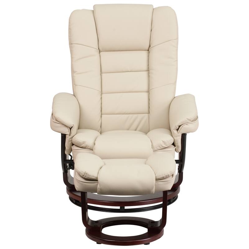 Contemporary LeatherSoft Recliner with Horizontal Stitching and Ottoman