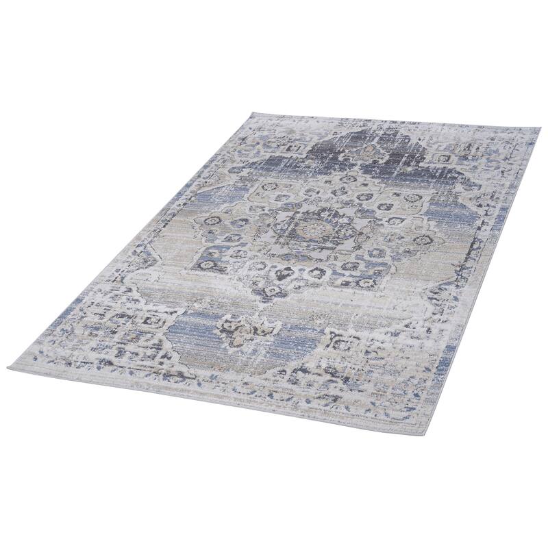 Zulene Oriental Machine Braided Polyester/Polypropylene Indoor / Outdoor Area Rug in Cream/Blue - 2'2" x 8' Rectangle
