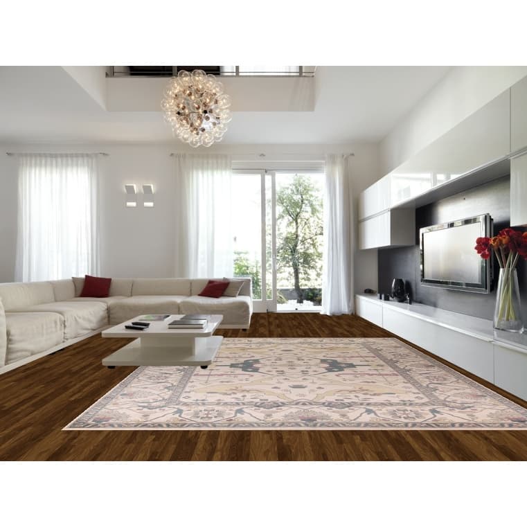 All-Over Ivory Oushak Indian Large Area Rug Handmade Wool Carpet - 12'0" x 14'10"