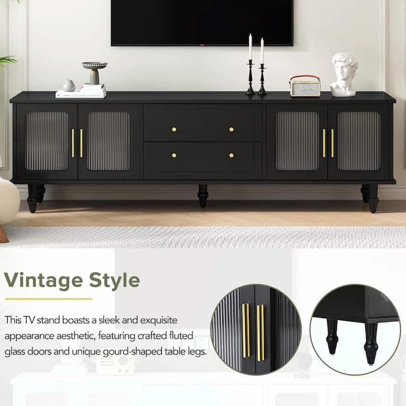 Retro TV Stand with Fluted Glass Doors for TVs Up to 78''