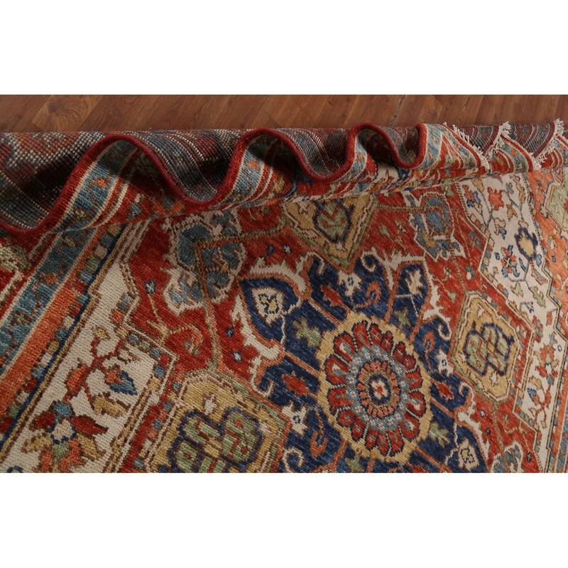 Geometric Heriz Serapi Indian Rug Handmade Traditional Wool Carpet - 8'9" x 11'10"