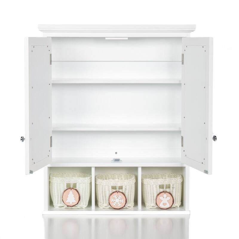 Wall Mounted Bathroom Storage Cabinet with Adjustable Shelves, Medicine Cabinet with 2 Mirror Doors and 3 Baskets