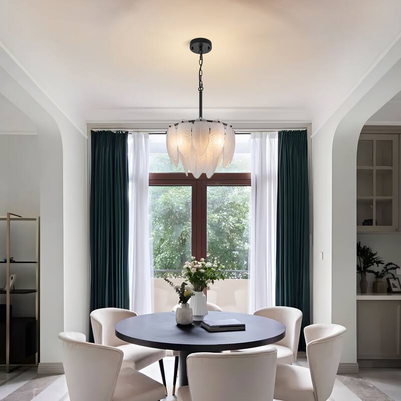 Starsky Modern 3-Light Tiered Feather-Shaped Glass Chandelier - Black