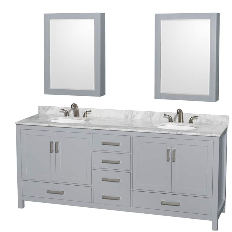 Wyndham Collection WCS141480DUNOMED Sheffield 80" Free Standing Double - Gray / White Carrara Marble Top / Brushed Chrome - Steel Finish