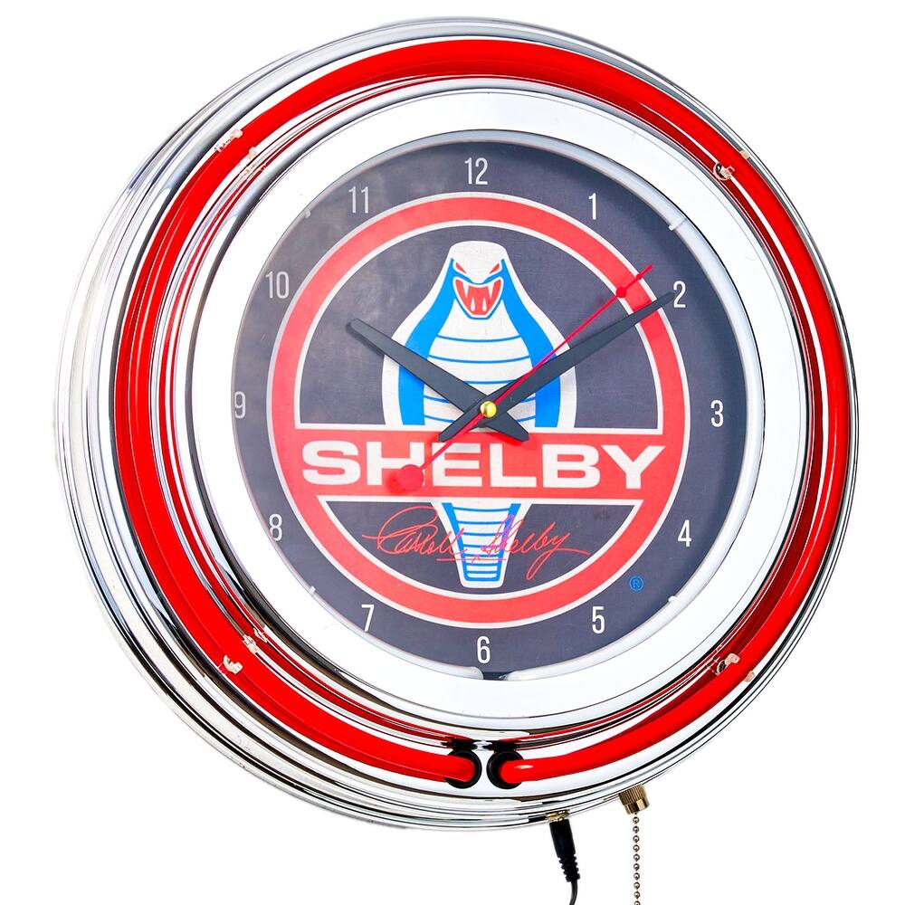 Shelby Retro Round Neon Wall Analog Clock with Pull Chain - 14.5" - 14.5" H x 14.5" L x 3.25" D
