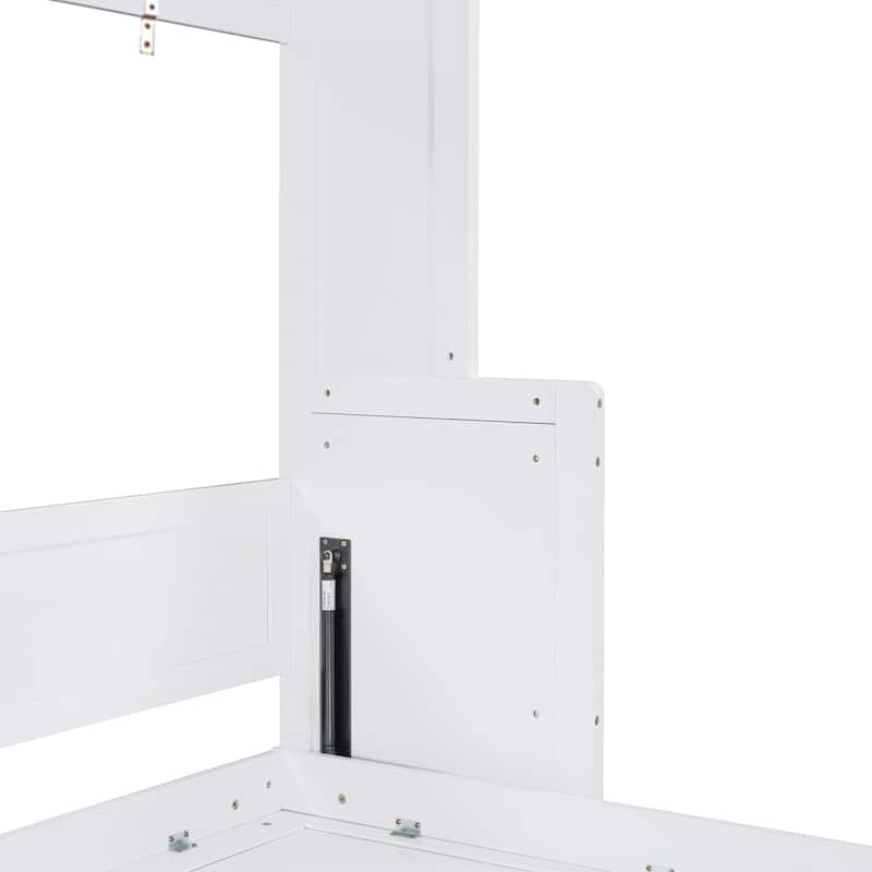 Space-Saving Queen Size Murphy Bed with Hydraulic Lift and Desk, White