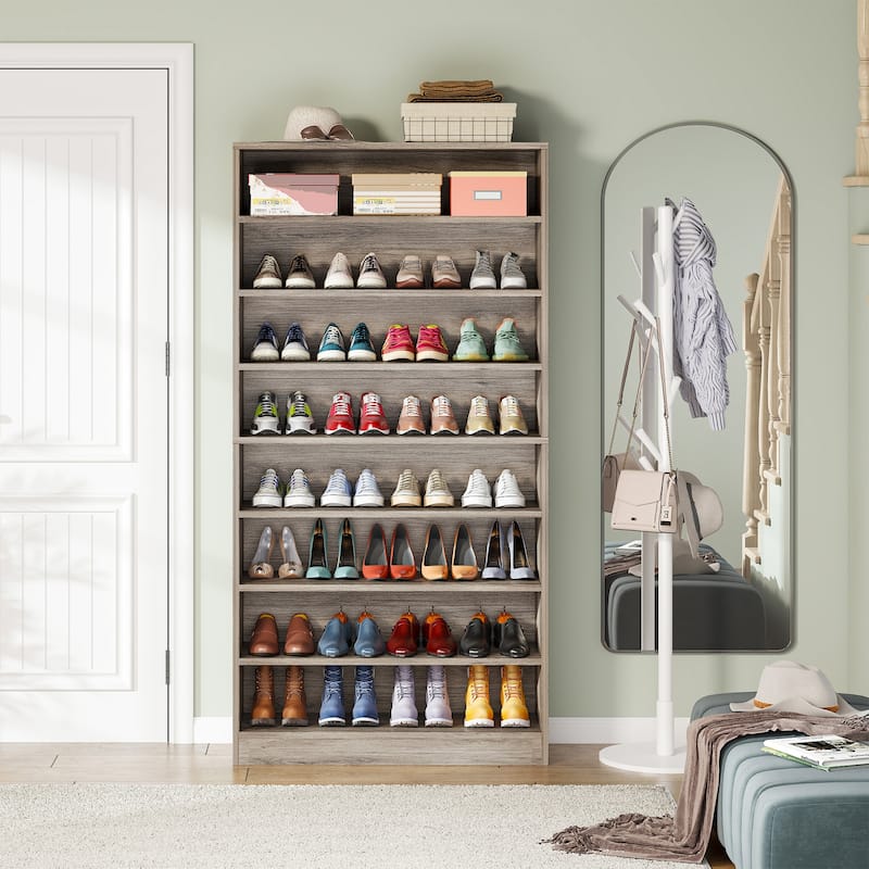 9 Tiers Shoe Cabinet 40-45 Pairs Heavy Duty Wood Freestanding Shoe Storage Cabinet with Open Storage for Entryway - Grey