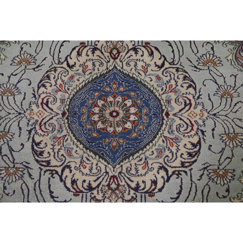 Hand Knotted Oriental 100% Wool Carpet Traditional Floral Greys & Charcoal Kashan Area Rug - 9' 6'' X 6' 6''