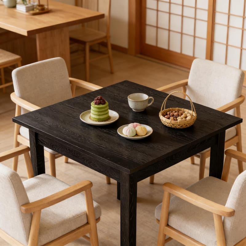 Rustic Dining Table with Wood Legs, Kitchen Table with Cracked Oak Tabletop, Home Office Table Coffee Table - Black