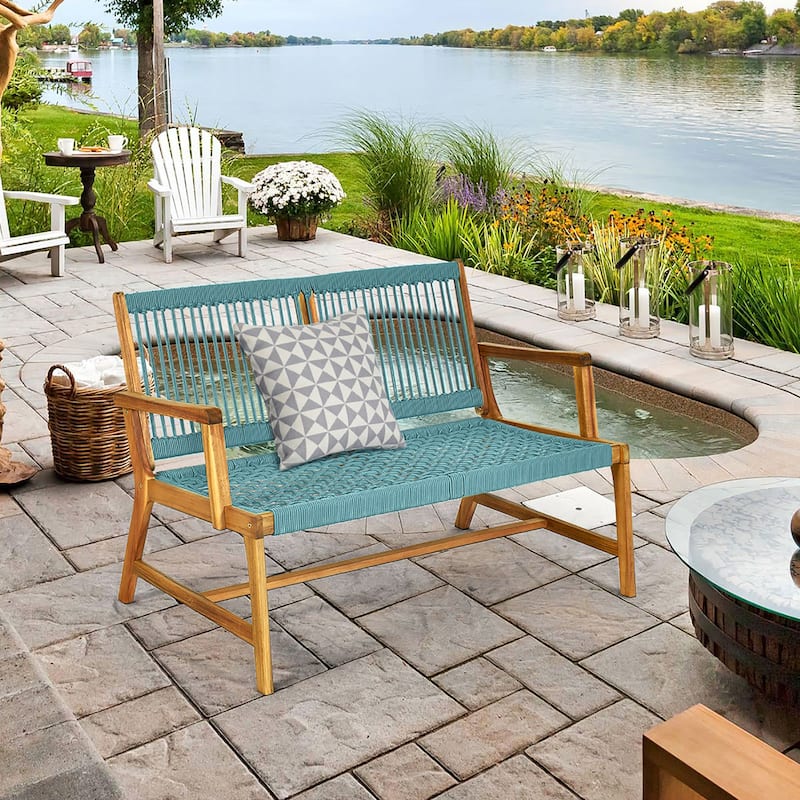 Outdoor Wood Bench 2-Person Patio Bench Loveseat Chair