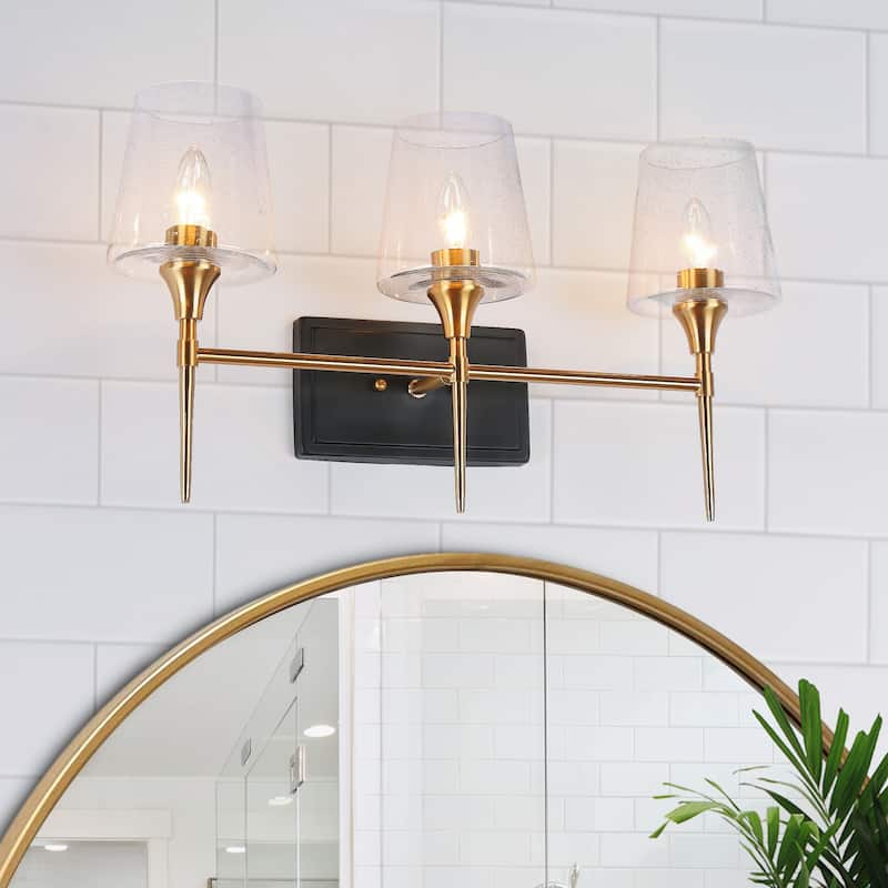2/3-Light Modern Black Gold Bathroom Vanity Light Wine Glass Wall Sconces Lighting - 3-Light