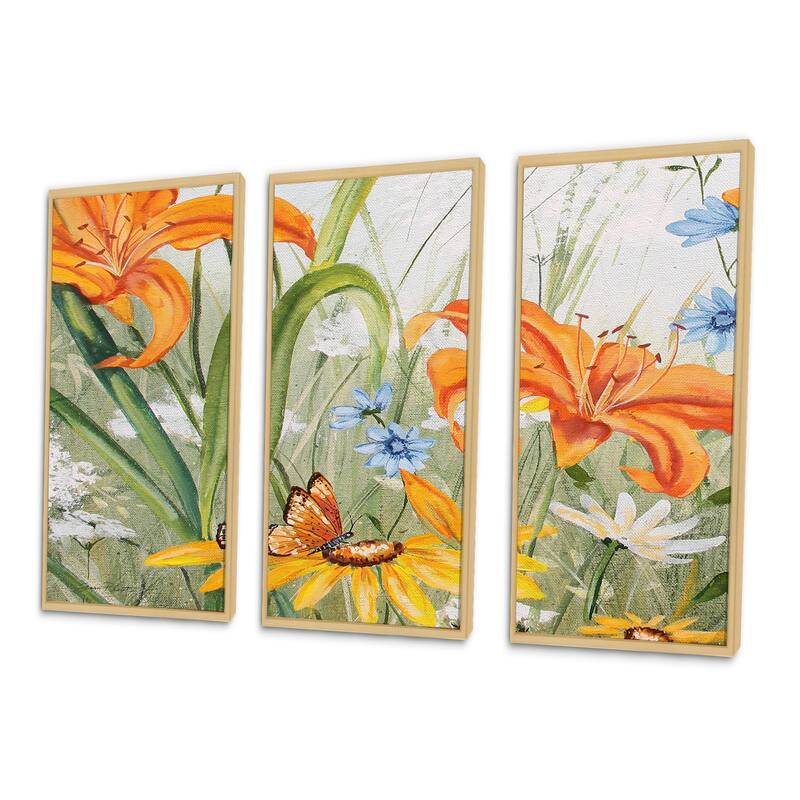 Designart "Orange Wildflowers In The Meadows II" CottageFloral Framed