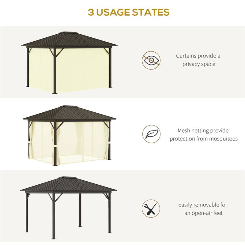 Gazebo with Curtains Netting Metal Roof Canopy with Aluminum Frame and Top Hook