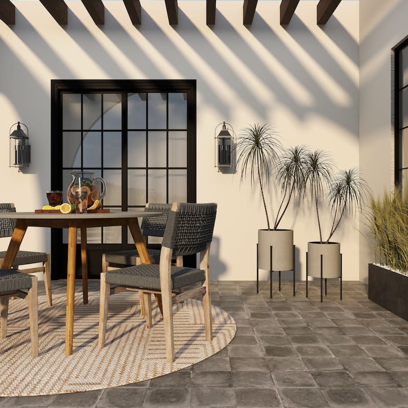 Light Grey or Dark Grey Iron Cylinder Modern Planter Set (Set of 2) - S/2 19", 23"H