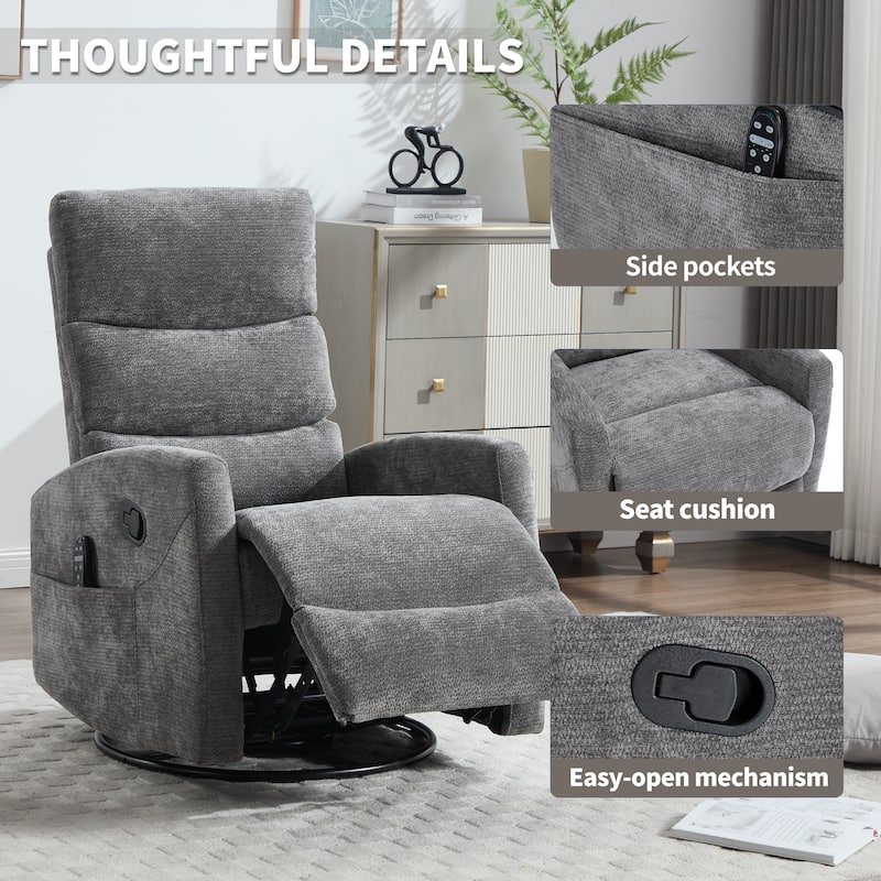 360° Swivel Rocking Recliner with Heat & Massage in Chenille Fabric