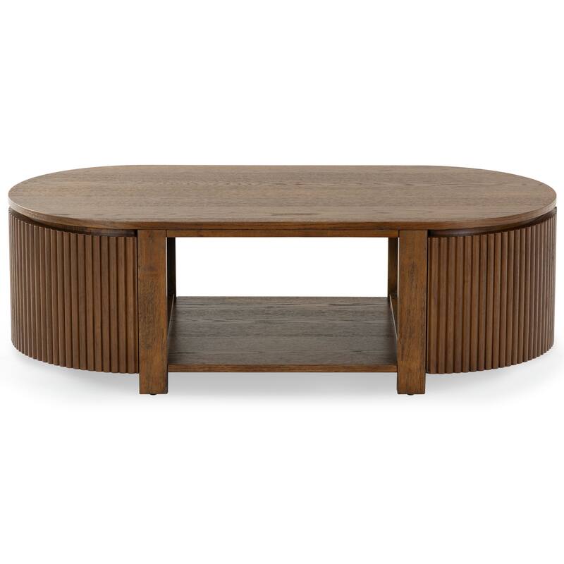 SAFAVIEH Couture Shelbie Reeded Oval Coffee Table, Fully Assembled - 51"W x 25"D x 16"H - Medium Oak