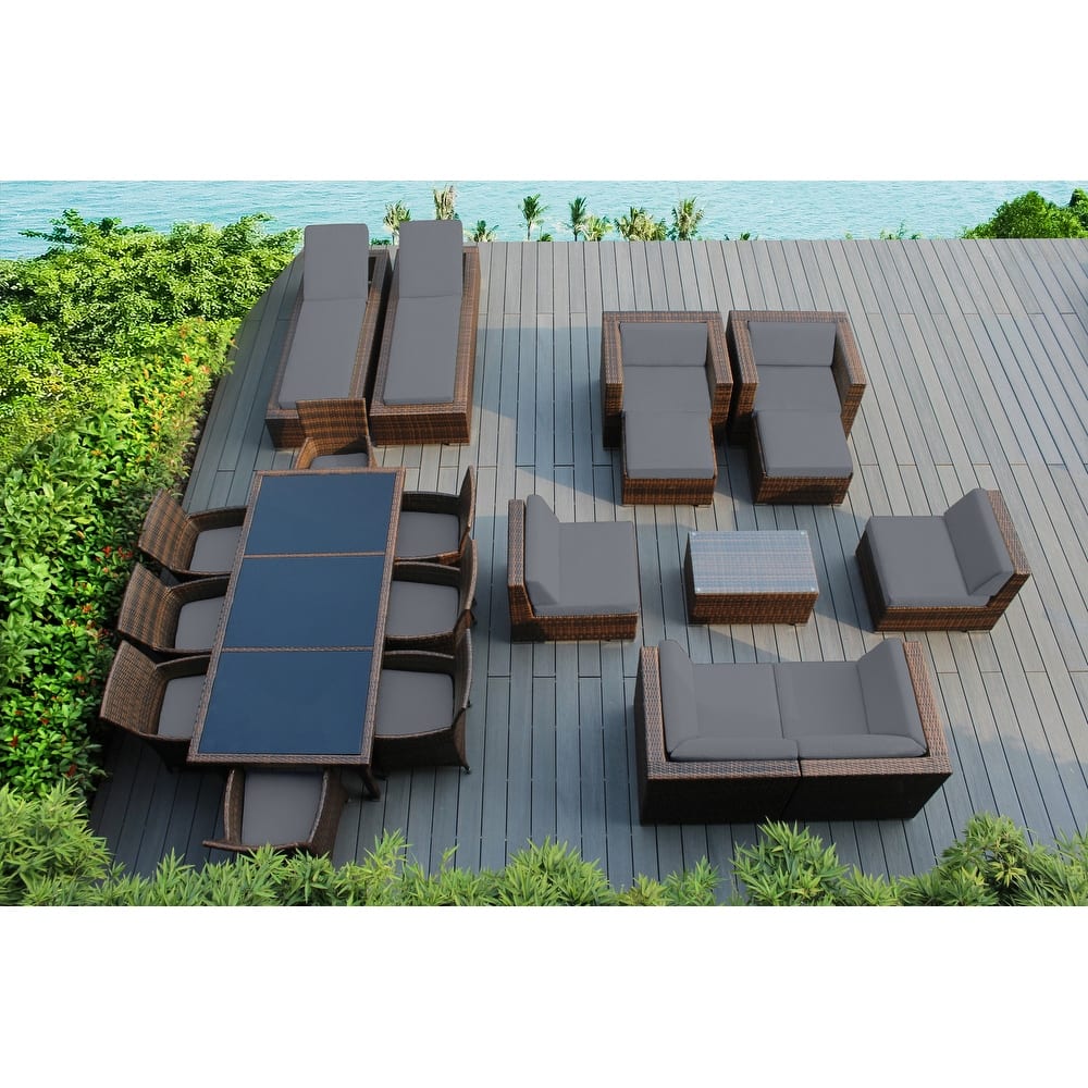 Ohana Outdoor Patio 20 Piece Mixed Brown Wicker Sofa and Dining Set