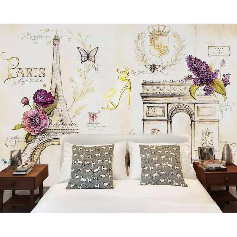 GK Wall Design Vintage Colorful Paris Drawing Peel&Stick Wallpaper