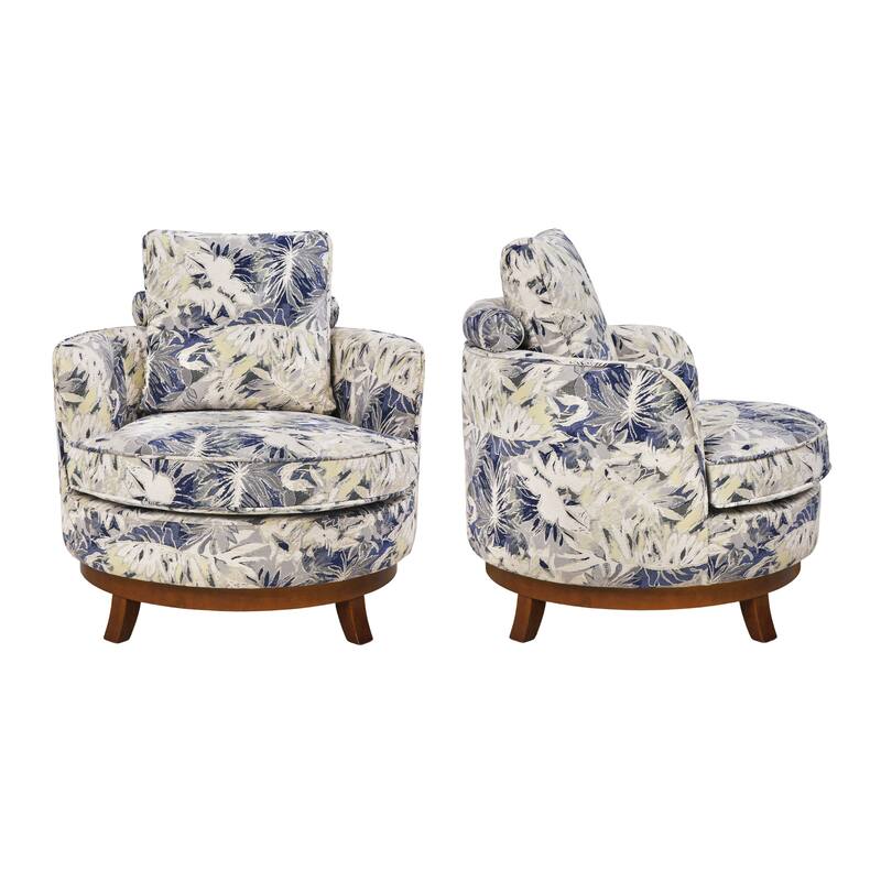 Modern Set of 2 Chenille Wooden Swivel Barrel Chair Upholstered Ergonomic Design