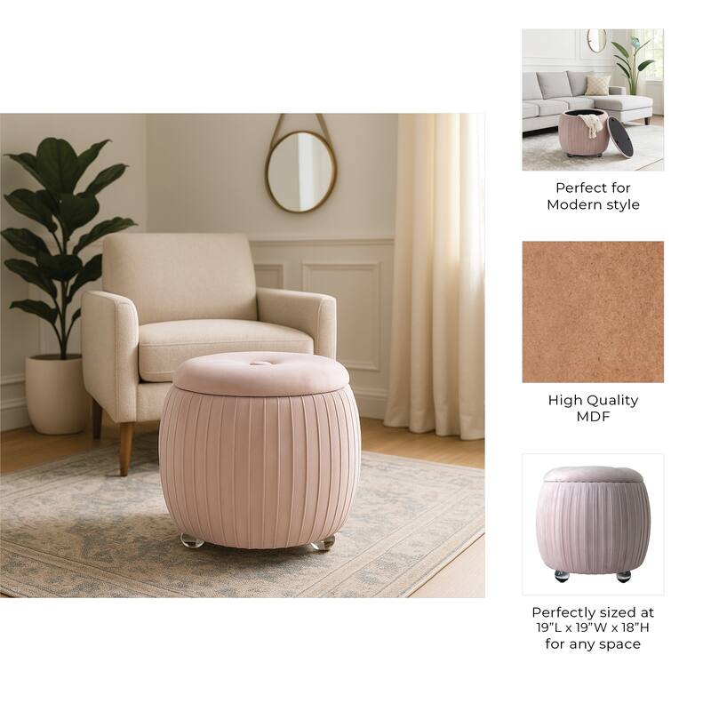 Backless Storage Stool with Velvet Upholstery