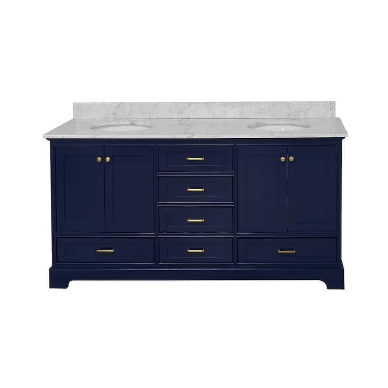 KitchenBathCollection Harper 72" Double Bathroom Vanity with Carrara Marble Top