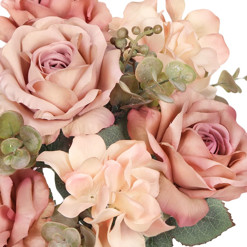 Set of 2 Rose Cafe Artificial Mixed Rose Hydrangea Flower Stem Bush Bouquet 19in - 19" L x 12" W x 12" DP