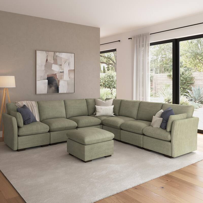 Bush Home Sienna Modular 6-Seater Sectional with Storage Ottoman