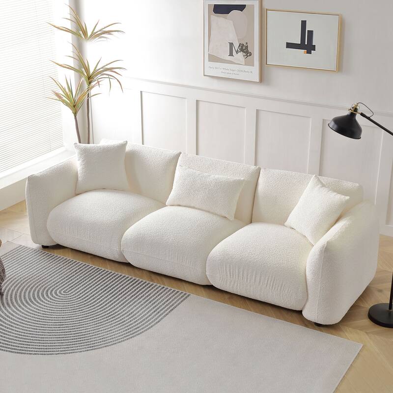 Beige 102.36'' Boucle Fabric Sofa with Pillows and Thick Cushion