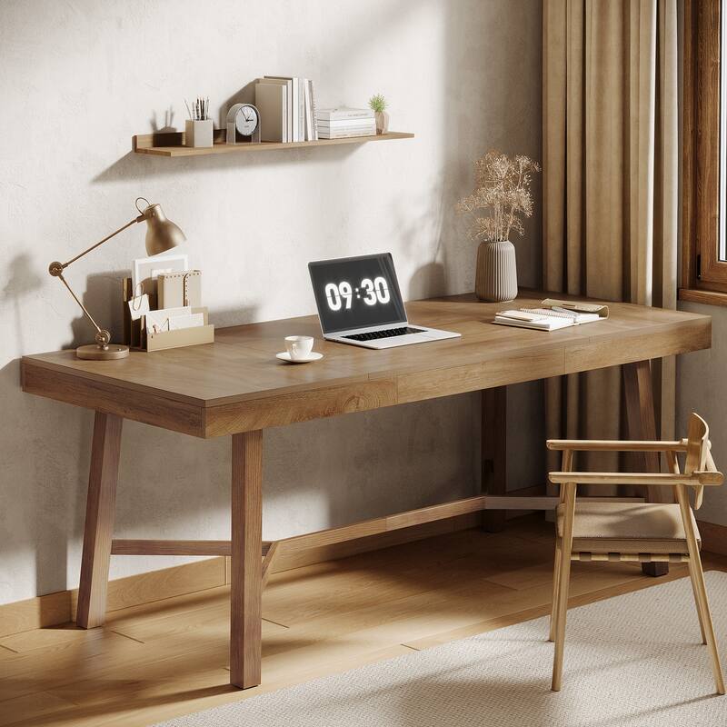 70.8-Inch Executive Desk, Large Computer Desk for Home Office, Modern Style, Oak - Oak