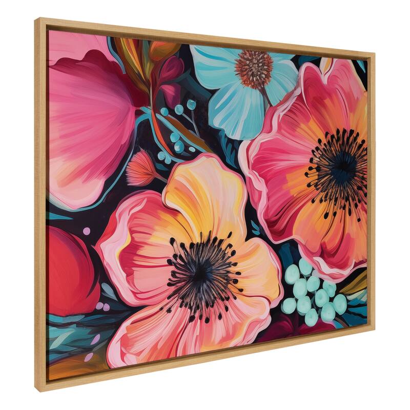 Kate and Laurel Sylvie Preppy Boho Aesthetic Colorful Floral Group Framed Canvas by The Creative Bunch Studio - 31.5x41.5 - Brown