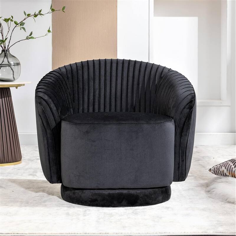Modern Barrel Swivel Chair with Plush Velvet Upholstery and Smooth 360° Rotation Round Accent One-Seater Sofa
