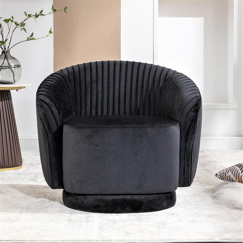 US Pride Furniture Contemporary Velvet Swivel Barrel Chair with 360° Spin Capability Round Accent One-Seater Sofa
