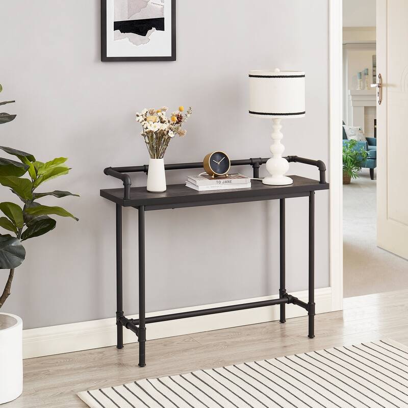 Mid Century Console Table with Power Outlet, Narrow Sofa Table, Sofa Couch Table with Charging Station USB Port